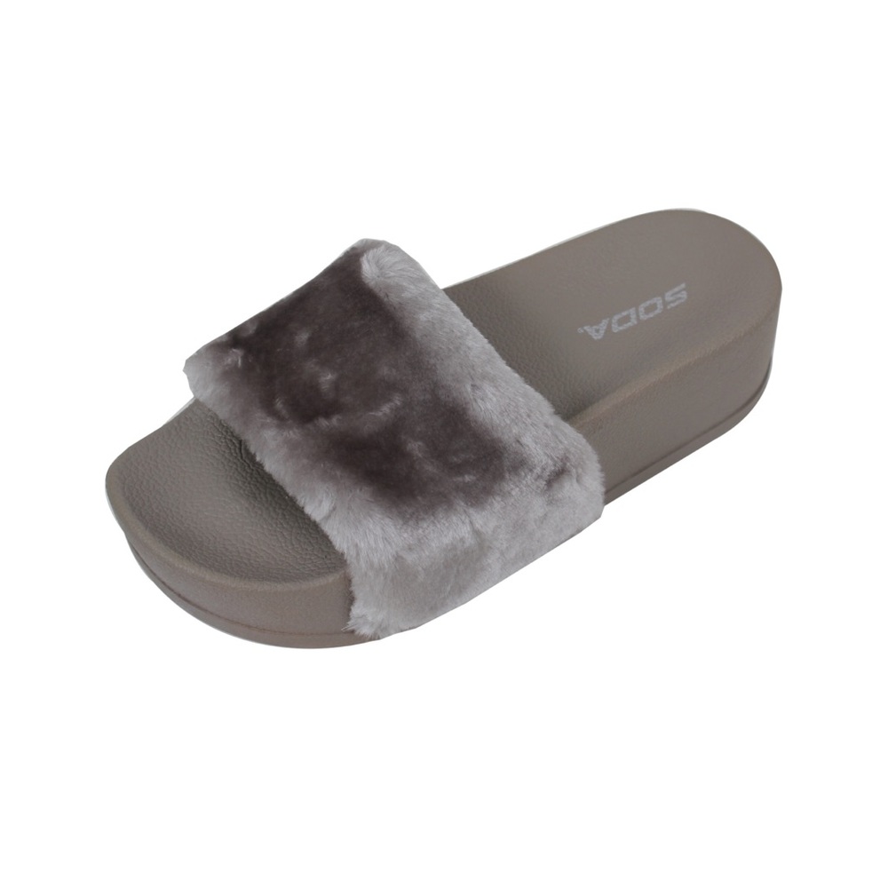 Grey Fluffy Platform Sandals